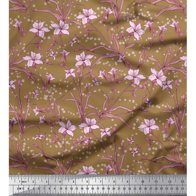 Soimoi Rayon Fabric Leaves & Azalea Floral Print Fabric by Yard 56 Inch Wide
