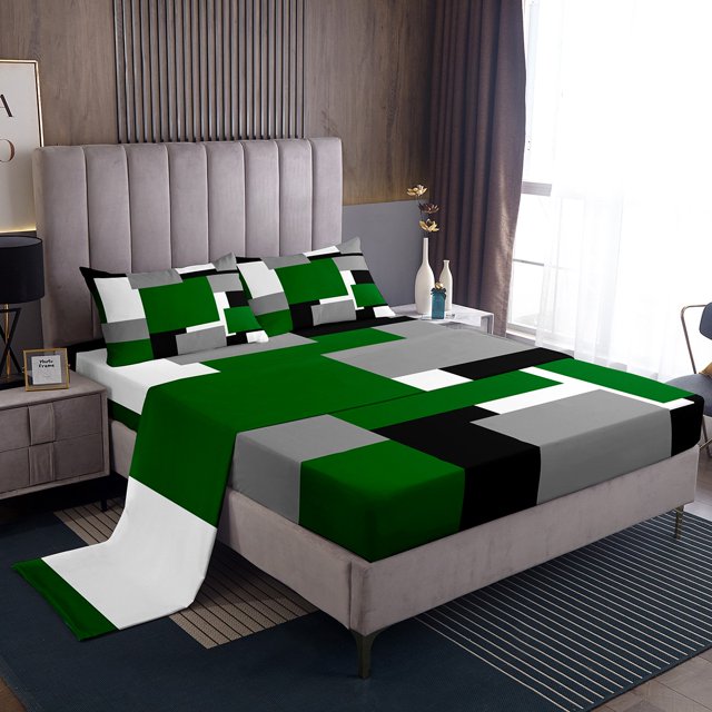 Erosebridal Futuristic Square Full Sheet Sets, Modern Fashion Bedding Full Size, Geometry Stripes Decor