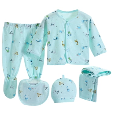 Newborn Outfits for Girls 5PCS Newborn Baby Boys Girls Cartoon Long Sleeve Tops+Hat+Pants +Bib Outfits Set
