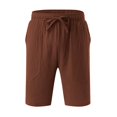 thumbnail image 4 of Ediodpoh Men Spring and Summer Pant Casual All Solid Color Painting Loose Plus Size Trouser Fashion Beach Pockets Short Linen Shorts for Men Brown XXXXL, 4 of 6
