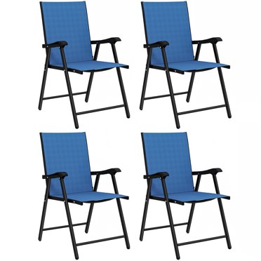 Outsunny Folding Patio Chairs Set of 4, Outdoor Dining Chairs, Blue