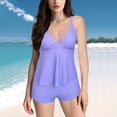 thumbnail image 1 of UPPADA Womens Plus Size Two Piece Bathing Suits V Neck Lace Up Flowy Swim Dress Tummy Control Modest Swimwear with Bottoms Suspenders Backless Swim Suits Purple,L, 1 of 8