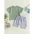 thumbnail image 4 of Gupgi 2Pcs Toddler Baby Boy Letter Print Short Sleeve Crewneck T-Shirt Solid Color Shorts Set, 4 of 6