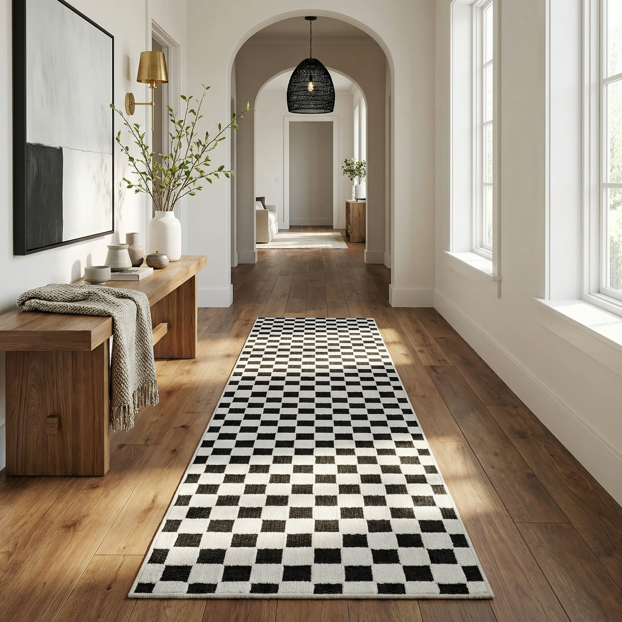 Rug Branch Maise Checkered Indoor Outdoor Area Rug, Black White, Modern - Entryway, Hallway, Bathroom, and Kitchen