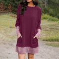 thumbnail image 2 of CEHVOM Robe Mini Décontractée pour Femmes Col Rond Ample Couleur Unie Patchwork Manches Longues Poches, 2 of 8