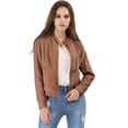 thumbnail image 1 of INSPIRE CHIC Veste de Moto de Motard Légère à Col Montant à Fermeture Éclair pour Femme Brun TP, 1 of 6