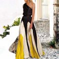 thumbnail image 1 of Jusqu'à 65 % de Rabais! Robes d'Été Mode pour Femmes 2024 Grande Taille Col Contraste de Couleurs Jupe Longue avec Patchwork Robe Imprimée à Épaules Dénudées, 1 of 6