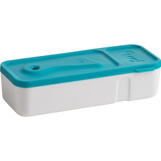 Trudeau Maison Contenant de 5 Oz pour Collations et Trempettes avec base Rectangulaire Blanche et Couvercle Sarcelle, Doté de Deux Compartiments pour Collations et Trempettes, Fente de Couteau d'Étalement Intégrée, Conçu pour l'Entreposage portable des Aliments et le Contrôle des Portions
