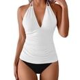 thumbnail image 1 of Women's Tankini Top No Bottom V Neck Swim Top - Nylon & Spandex, Ruched Design for Tummy Control, 1 of 3