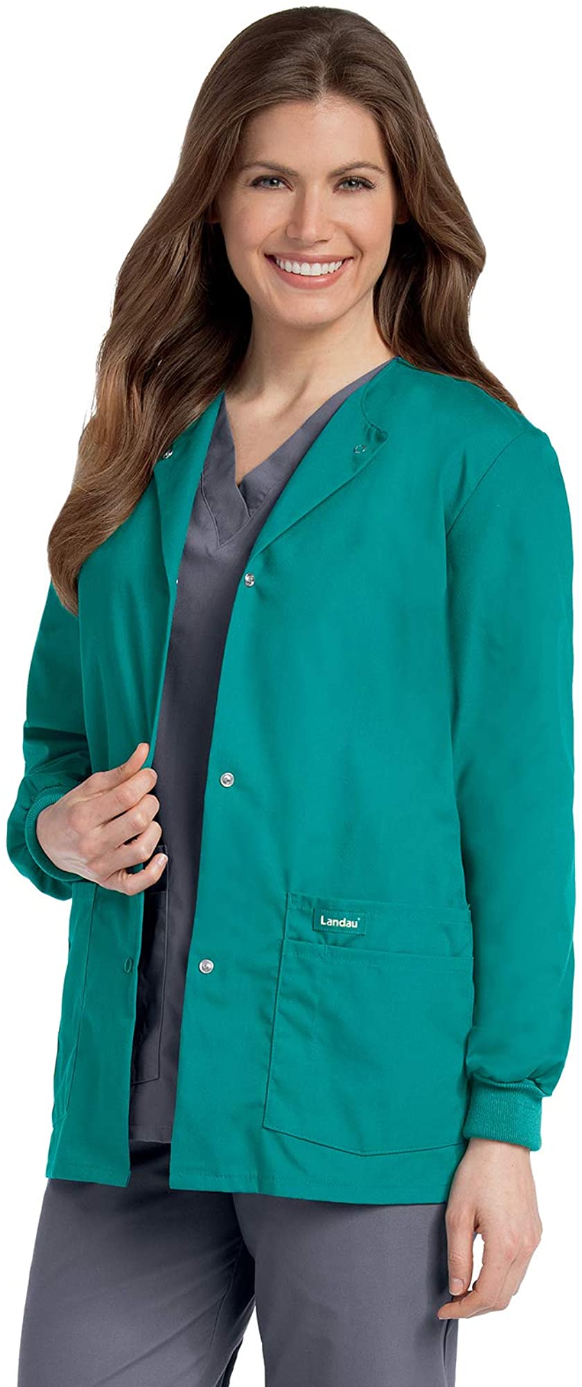 Landau Womens 4-Pocket, Classic Relaxed Fit Crew Neck Medical Scrub Top 7525
