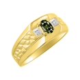 thumbnail image 4 of RYLOS Men's Rings 14K Yellow Gold Classic Nugget 6X4MM Oval Gemstone & Diamond Ring Green Sapphire September Birthstone Rings Size 10, 4 of 7