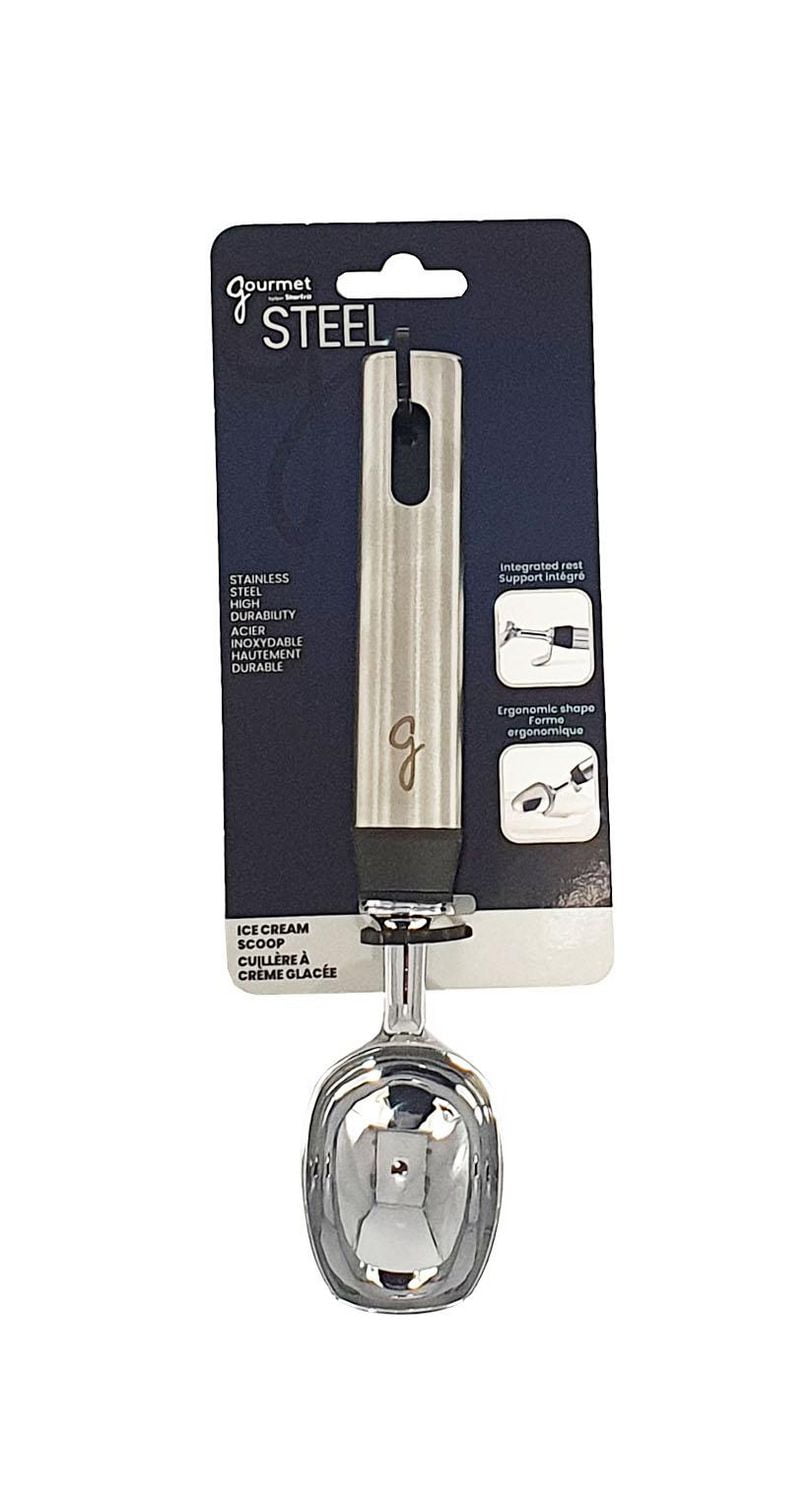 Starfrit Gourmet STEEL Ice Cream Scoop, Durable Stainless Steel Handle, Ergonomic Design, Integrated Rest to Prevent Mess, Dishwasher Safe, Perfect for Hard Frozen Treats
