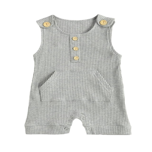 Baby Knitted Romper Short Sleeve O-neck Button Up Jumpsuit