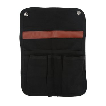 Camping Chair Hanging Bag Canvas Armrest Side Storage Bag with Multi Pockets for Outdoor Fishing Picnic Black