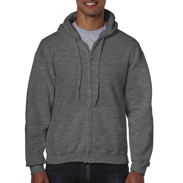 Gildan Mens Heavy Blend Full Zip Hooded Sweatshirt, S, Dark Heather