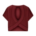 thumbnail image 4 of Amzcrzy Hauts pour Femmes Tendance Couleur Unie Hauts de Printemps Été pour Femmes Décontractés Manches Courtes Col Rond T-Shirts Dos Découpé Confortables Hauts de Sortie, 4 of 5