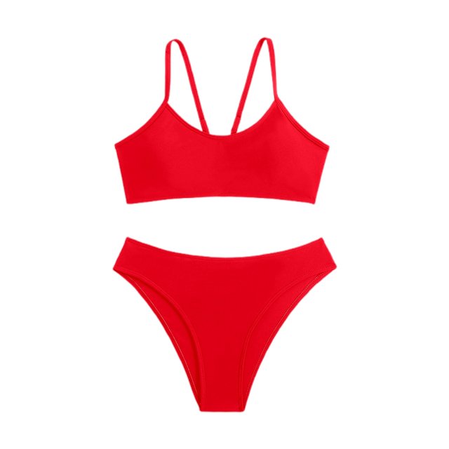 Womens 2 Piece Swimsuits Summer Beach Solid Color Backless Bikini Split Set Red Women Bathing Suits M