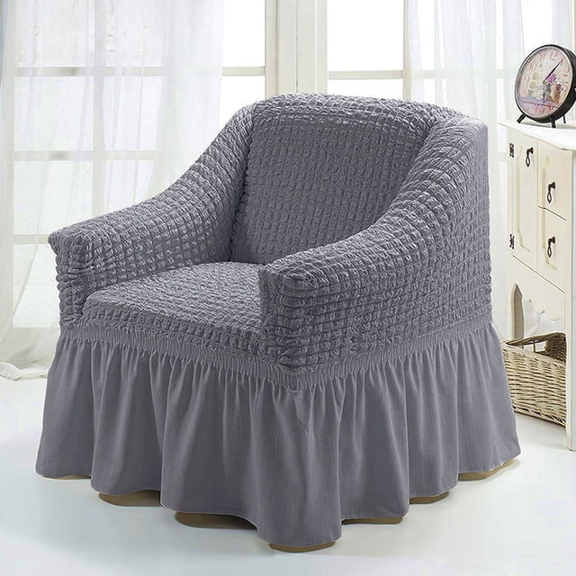Stretch Wing Chair Slipcovers,Pleated Ruffled Skirt Armchair Slipcover,Stretch Slipcovers for Sofa,Seersucker Armchair Covers with Skirt Ruffle,Living Room Sofa Slipcover Furniture Protector