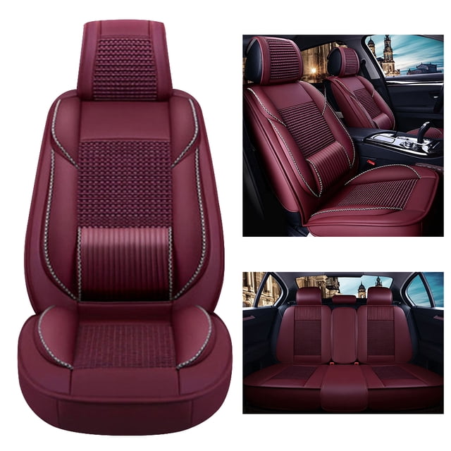 Maidao Car Seat Covers Leather Set Universal for Mitsubishi for Outlander/Airtrek 2001-Present 5 Seats Waterproof Front Rear Cushion Protector Red
