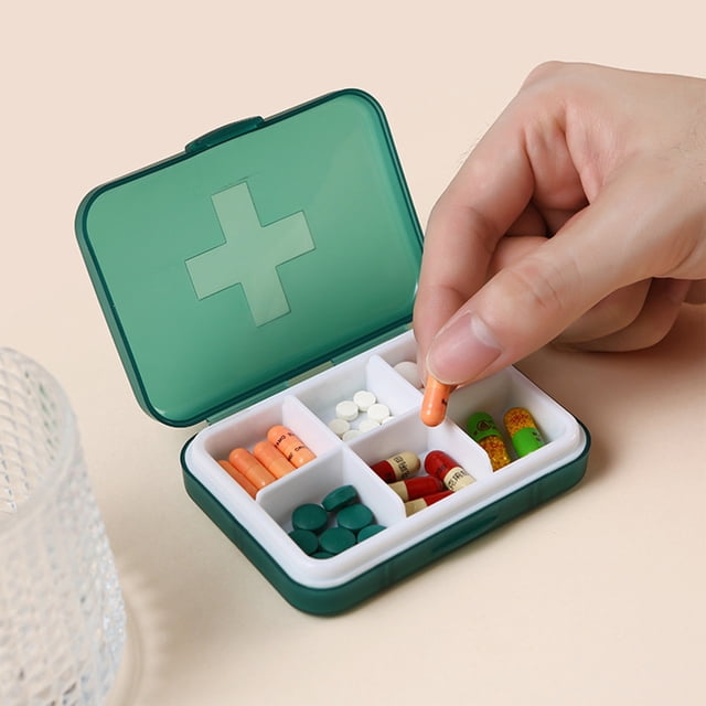 Cagogo under $5 Weekly Pill Organizer, Weekly Pill Organizer Box 6 Compartments,Moisture Proof Portable Medicine Box,Travel Pill Dispenser with Removable Containers,Small Tablet Vitamin Storage Box