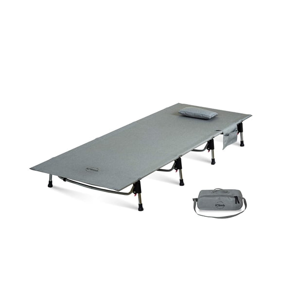 iClimb Lit de Camp Pliant Super Facile à Assembler Ultraléger Compact Robuste avec Sac de Transport pour Adultes Camping Randonnée (Gris)