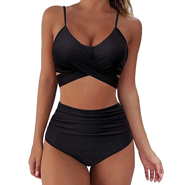 Fortune Women Cross Wrap Halter Bikini Set, High Waist Bathing Suits Push Up 2 Piece Swimsuits