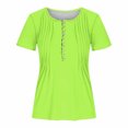 thumbnail image 4 of AherBiu Womens Tops Summer Button Round Neck Solid Color Ruched Dressy Casual Loose Tunics Tshirts, 4 of 4