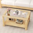 thumbnail image 2 of Gymax 2-Tier Coffee Table with Tempered Glass Top and Solid Wood Legs, Natural, 2 of 10