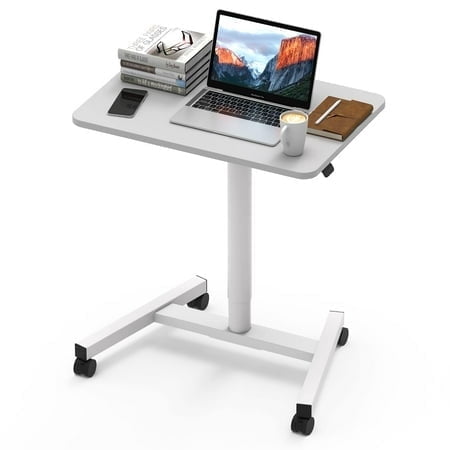 MPETAPT Bureau pour Ordinateur Portable de 28 Pouces à Hauteur Réglable Assis-Debout avec Roues, Chariot Mobile Roulant Réglable pour Ordinateur Portable Table Basse (Blanc)