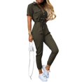 thumbnail image 1 of Combinaison Cargo Décontractée pour Femme à Revers, Boutonnée, Imprimée, avec Ceinture, 1 of 1