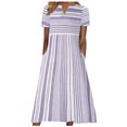 thumbnail image 2 of SMihono Robe Maxi Bohème d'Été pour Femmes Grande Taille Mode Décontractée pour Femmes Manches Courtes Col en V Imprimé à Rayures Poche Robe Maxi Robe de Plage Évasée, 2 of 8