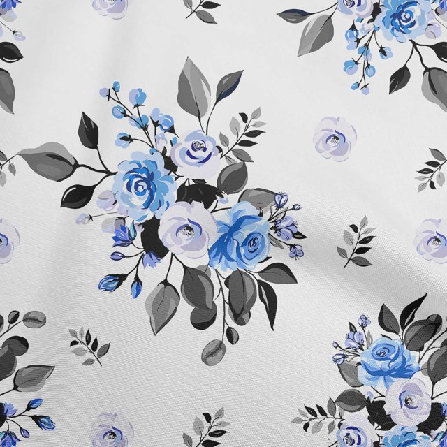 oneOone Popeline de Coton Bleu Moyen Tissu Floral Matière de Robe Tissu Imprimé Tissu au Mètre 56 Pouces Wide-WW