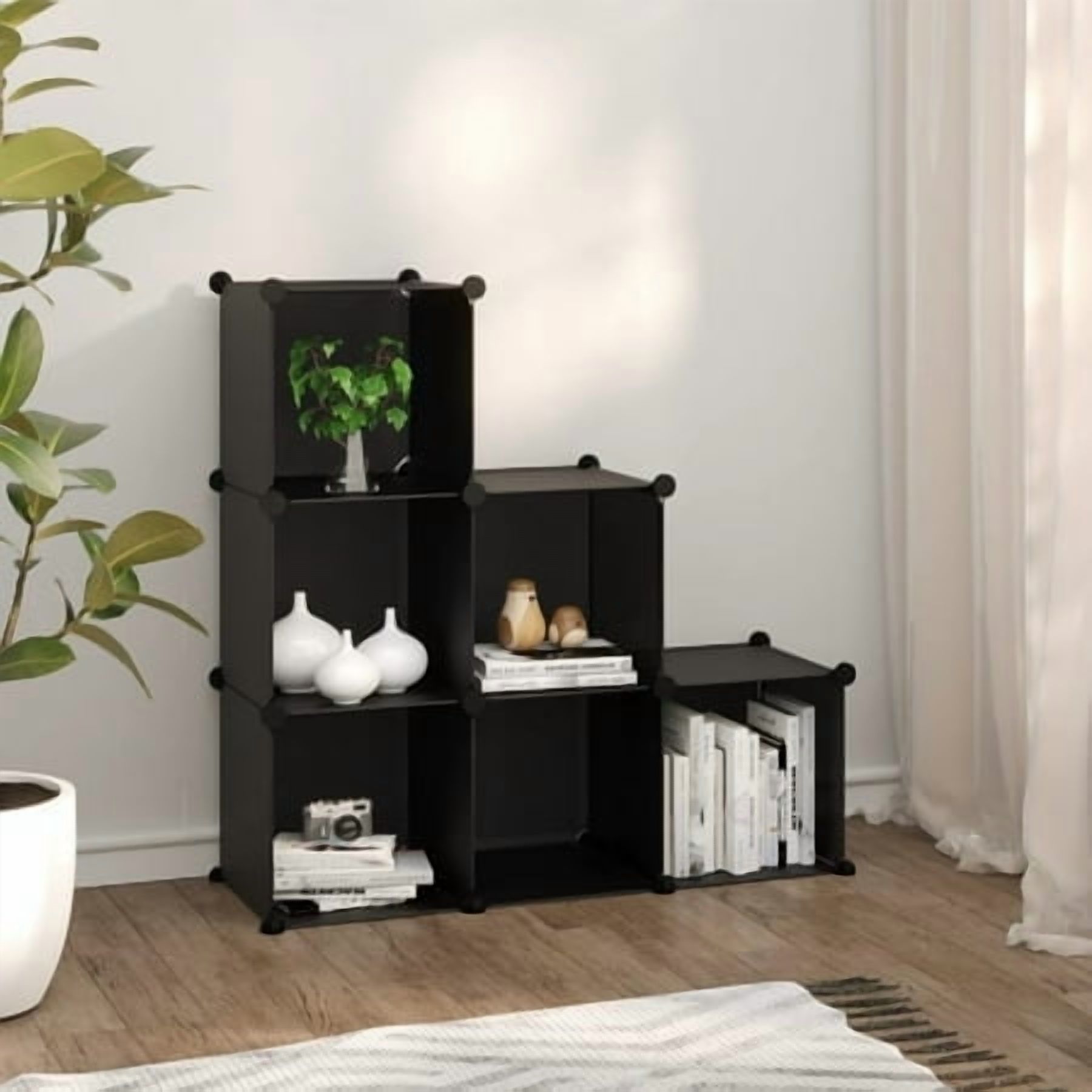 vidaXL Storage Cube Organiser with 6 Cubes Black PP