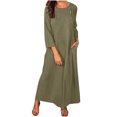 thumbnail image 2 of Meichang Robes Maxi d'Été pour Femmes Amples Décontractées en Coton et Lin Manches Courtes Col Ras du Cou Boutons Longues Robes Unies Évasées avec Poches Kaki TG, 2 of 7