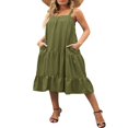 thumbnail image 3 of Femmes Midi Débardeur Robe d'Été Sans Manches Couleur Unie Ruffle Étagé Plage Boho Robe, 3 of 6