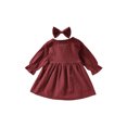thumbnail image 4 of SUNSIOM 2Pcs Kids Outfit, Solid Color Single-Breasted Dress + Bow Hair Clip, 4 of 10