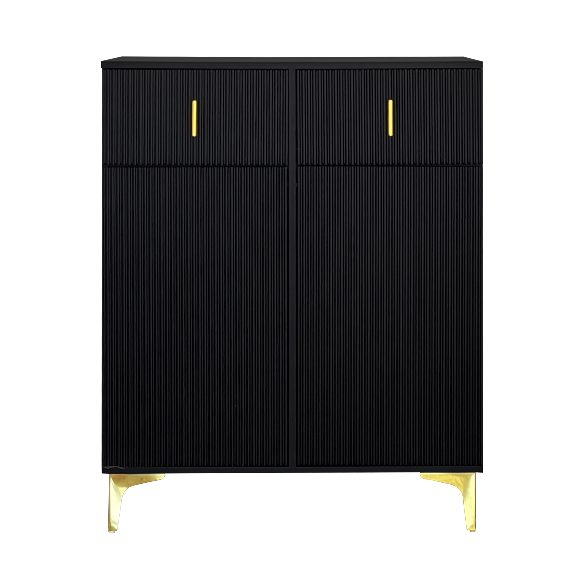Homy Casa armoire de rangement noire avec 2 tiroirs, portes à fermeture douce et accents dorés