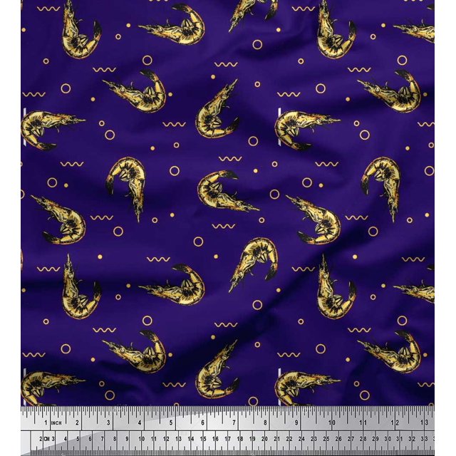 Soimoi Modal Satin Fabric Circle,Dot & Prawns Ocean Print Fabric by Yard 42 Inch Wide