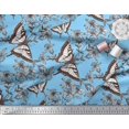thumbnail image 3 of Soimoi Blue Modal Satin Fabric Flower & Butterfly Print Fabric by The Yard 42 Inch Wide, 3 of 5