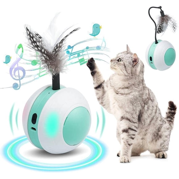 Cat Toys, Interactive cat Toys for Indoor Cats, USB Charging/ 360 Degree Self Rotating Ball/ Led Light/ Automatic Feathers/ Bird Chirping/ Moving cat Toys Feather and Balls, Cat Toy as Cat Gifts