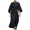 thumbnail image 1 of XDZJLR Robes pour Femmes 2025 Mode Élégante Couleur Unie Taille Manches Chauve-Souris Robe, 1 of 4