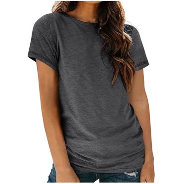 AherBiu T-Shirts d'Été pour Femmes à Manches Courtes Col Ras du Cou Confortables Basiques T-Shirts Chemises Décontractés Amples T-Shirt