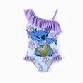 thumbnail image 1 of Disney Stitch Toddler/Kid Girl 1pc Floral/Colorful Striped Print Off-shoulder RuffledUPF 50+ Swimsuit, 1 of 7