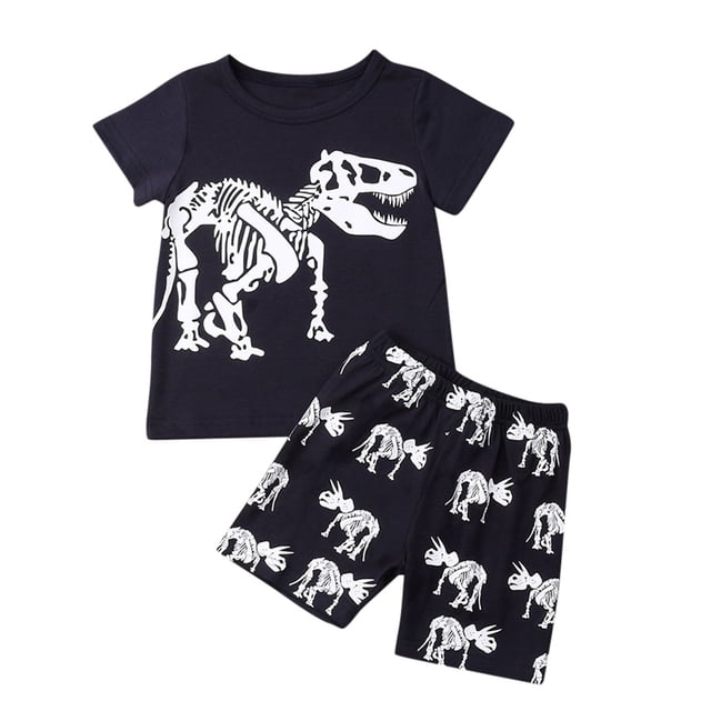 Enfants Garçons T-Shirt à Imprimé Dinosaure Dessin Animé Hauts + Shorts Pyjama Ensemble Tenue