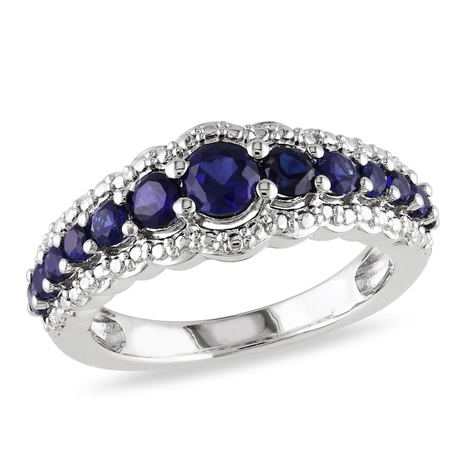 Bague Tangelo en forme semi-éternité avec saphirs bleus synthétiques 1-1/6 CT PBT en argent sterling