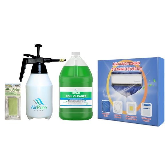 Mini Split Cleaning Kit with 3.78L No-Rinse Coil Cleaner, Sprayer, Odor Treatment Tab & Protective Bag - Removes Dirt & Grime for Heat Pump, AC, HVAC - Fits Units Up to 39 Inches