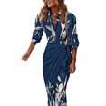 thumbnail image 1 of Sexy Dance Robes pour Femmes Imprimé Floral Été Plage Robe d'Été Géométrique Longue Robe Col en V Manche 11 Bleu Marine P, 1 of 2