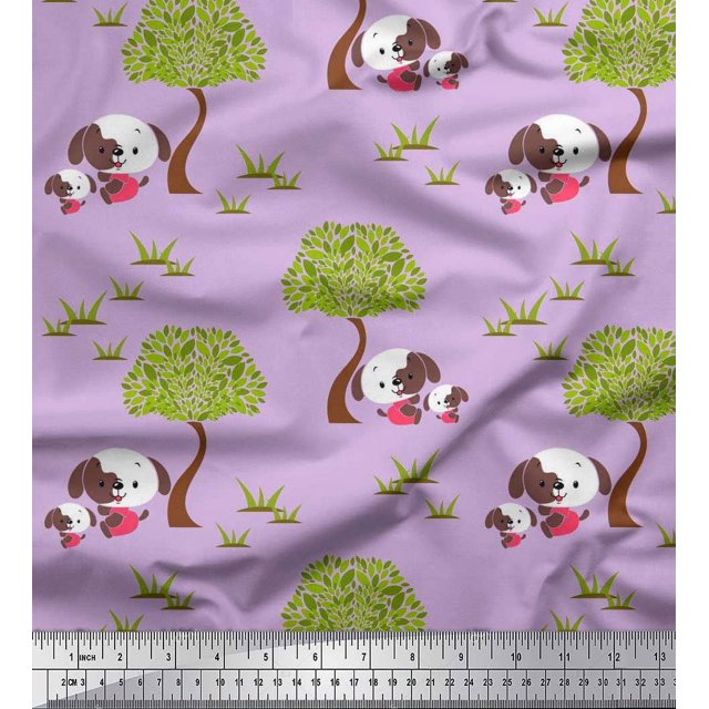 Soimoi Rayon Fabric Tree & Dog Kids Decor Fabric Printed Yard 56 Inch Wide