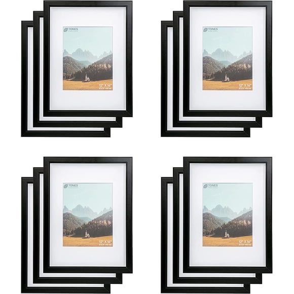 AmPm 16x20 Photo Picture Frame, Black Wood Frame, 2-Pack, with 12x16 Mat and Plexiglass (Black, 16 x 20 (Set of 2))