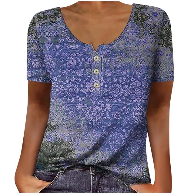 Blouses à Manches Courtes pour Femmes T-Shirt à Col Rond Décontracté à Imprimé Floral pour Femmes Tuniques à Manches Courtes Hauts Blouse Femme Hauts à Manches Courtes Femme Blouse à Manches Courtes Hauts à Manches Courtes pour Femmes